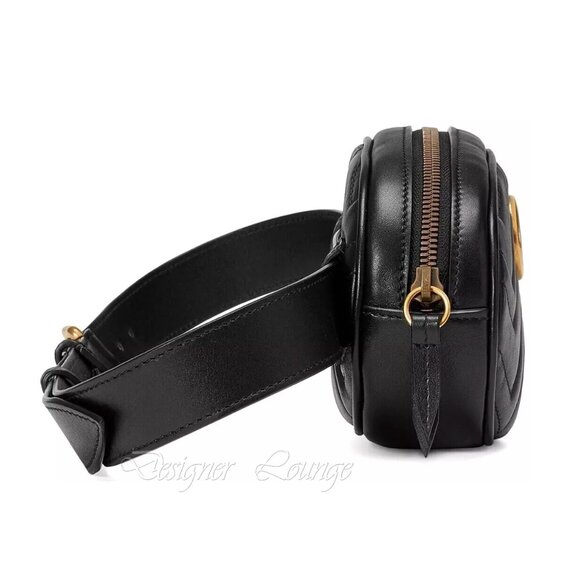 NEW GUCCI GG Marmont Matelasse Chevron Heart Black Leather Belt Bag Sz 85 cm - Picture 12 of 16